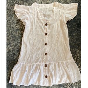 White Button-Up Drop-Waist Dress